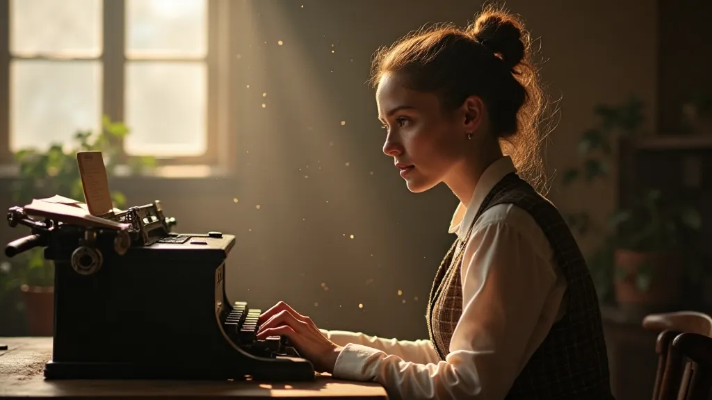 Woman operating a vintage Remington typewriter