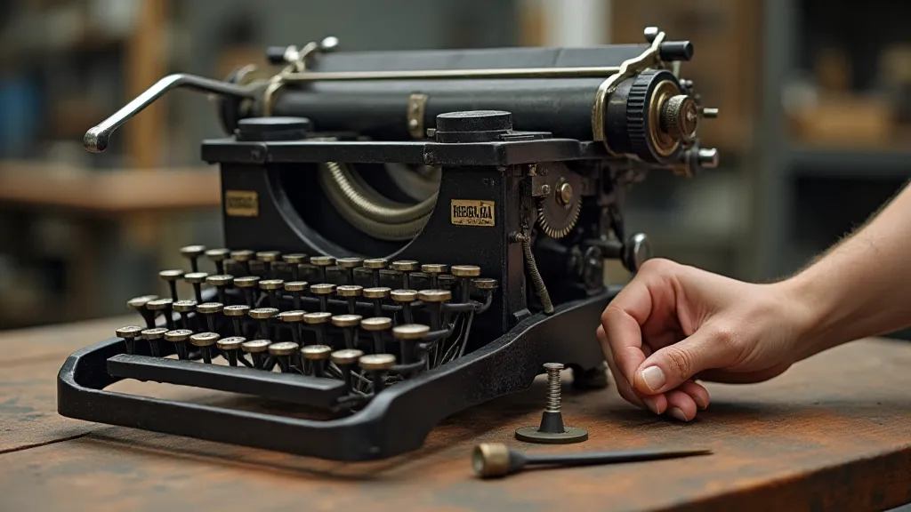 Disassembled typewriter with individual components.