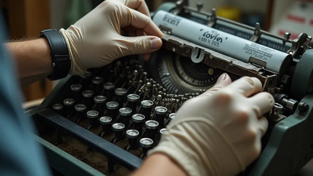Typewriter restorer working on a vintage typewriter