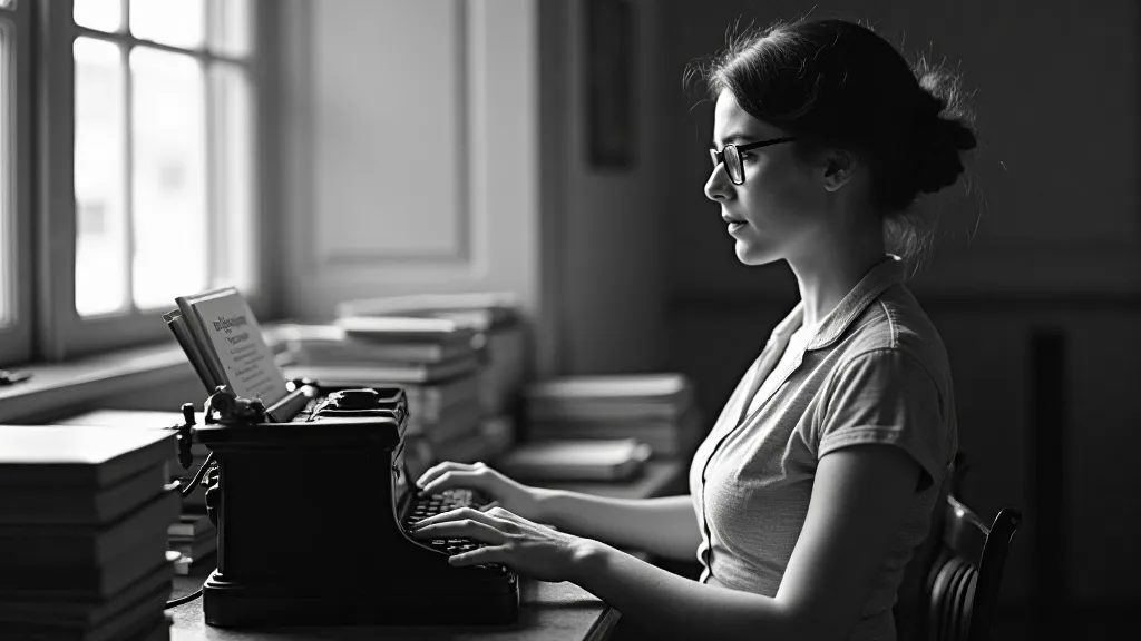 Woman typing on a vintage typewriter